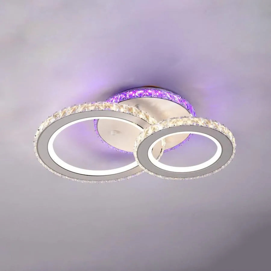 Lustra LED NOVA Rotonda cu Cristale, 2 Surse de Lumina, RGB, cu Telecomanda, 43W, Alb & Inox