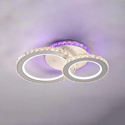 Lustra LED NOVA Rotonda cu Cristale, 2 Surse de Lumina, RGB, cu Telecomanda, 43W, Alb & Inox