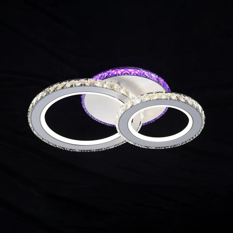 Lustra LED NOVA Rotonda cu Cristale, 2 Surse de Lumina, RGB, cu Telecomanda, 43W, Alb & Inox