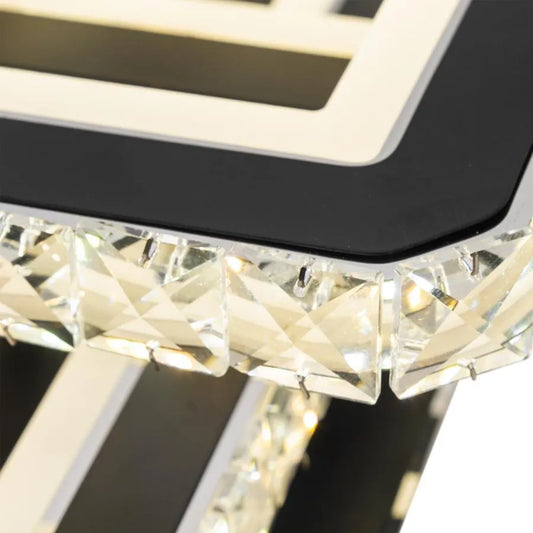 Lustra LED cu telecomanda si cristal NOVA QUADRIA RGB, 154W, 3 Patrate, lumina Rece/Calda/Neutra, Dimabila, Negru