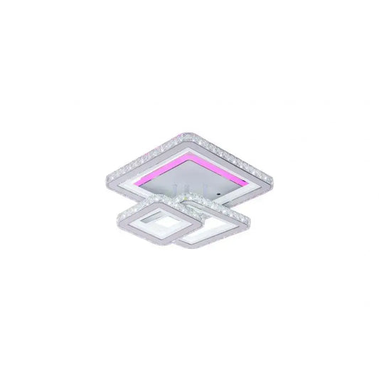 Lustra LED cu telecomanda si cristal NOVA QUADRIA RGB, 154W, 3 Patrate, lumina Rece/Calda/Neutra, Dimabila, Alb