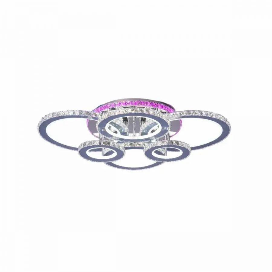 Lustra LED NOVA Rotonda cu Cristale, 6 Surse de Lumina, RGB, cu Telecomanda, 152W, Crom Lucios