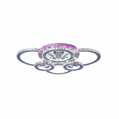 Lustra LED NOVA Rotonda cu Cristale, 6 Surse de Lumina, RGB, cu Telecomanda, 152W, Crom Lucios