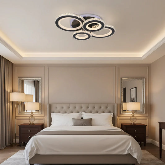 Lustra LED NOVA Rotonda cu Cristale, 4 Surse de Lumina, RGB, cu Telecomanda, 68W, Negru & Inox
