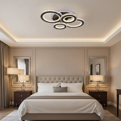 Lustra LED NOVA Rotonda cu Cristale, 4 Surse de Lumina, RGB, cu Telecomanda, 68W, Negru & Inox
