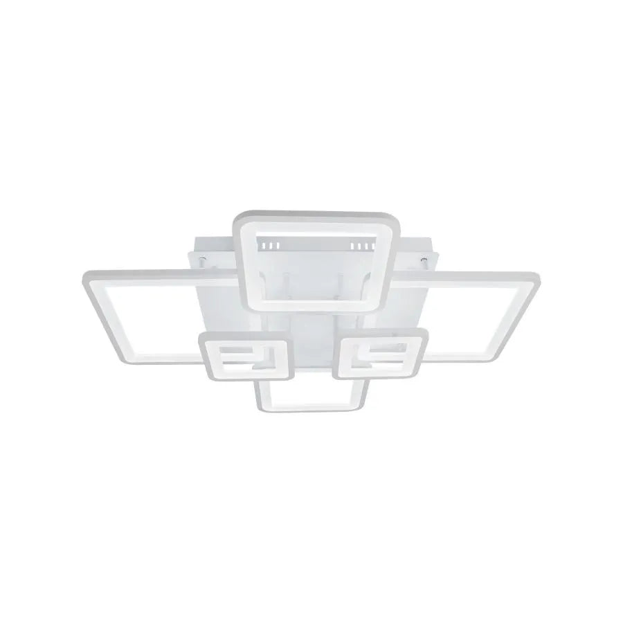 Lustra LED cu Telecomanda, ELLA, 6 Patrate, 124W, Lumina Rece/Calda/Neutra, Dimabila, Alb