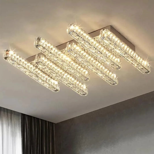 Candelabru LED PRISCILA, cu Telecomanda, 216W, Cristal, Crom Lucios, Dimabila, Lumina Calda/Rece/Neutra