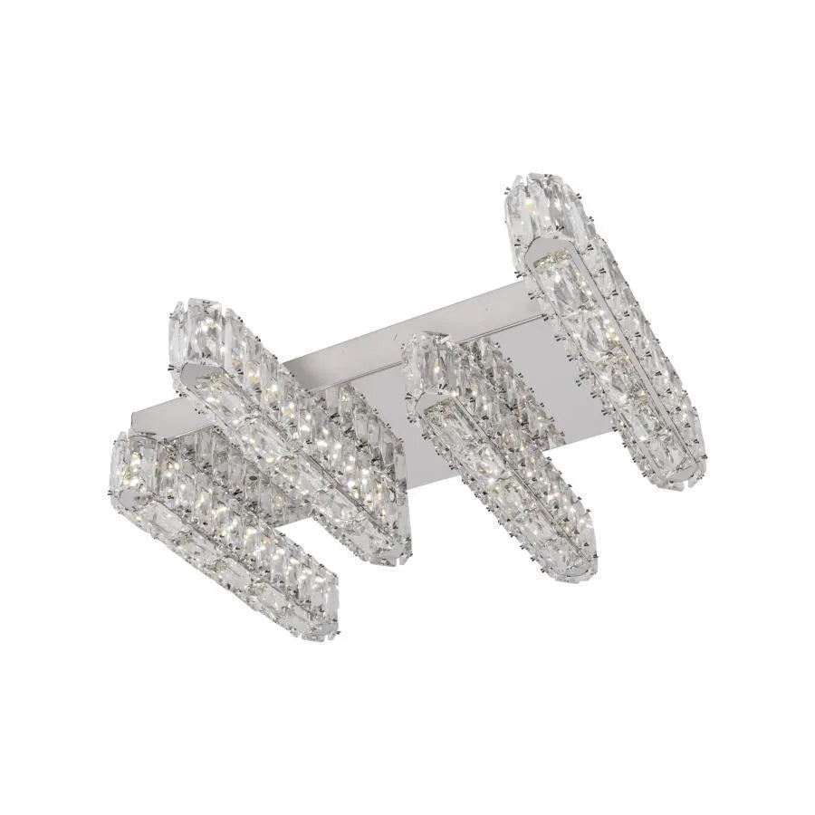 Candelabru LED PRISCILA, cu Telecomanda, 80W, Cristal, Crom Lucios, Dimabila, Lumina Calda/Rece/Neutra