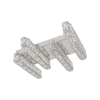 Candelabru LED PRISCILA, cu Telecomanda, 80W, Cristal, Crom Lucios, Dimabila, Lumina Calda/Rece/Neutra