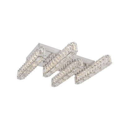 Candelabru LED PRISCILA, cu Telecomanda, 80W, Cristal, Crom Lucios, Dimabila, Lumina Calda/Rece/Neutra