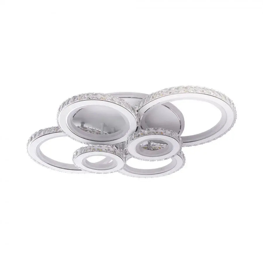 Lustra LED NOVA Rotonda cu Cristale, 6 Surse de Lumina, RGB, cu Telecomanda, 154W, Alb & Inox