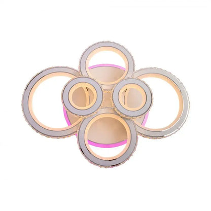 Lustra LED NOVA Rotonda cu Cristale, 6 Surse de Lumina, RGB, cu Telecomanda, 154W, Alb & Inox