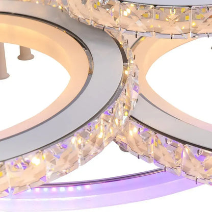 Lustra LED NOVA Rotonda cu Cristale, 6 Surse de Lumina, RGB, cu Telecomanda, 154W, Alb & Inox