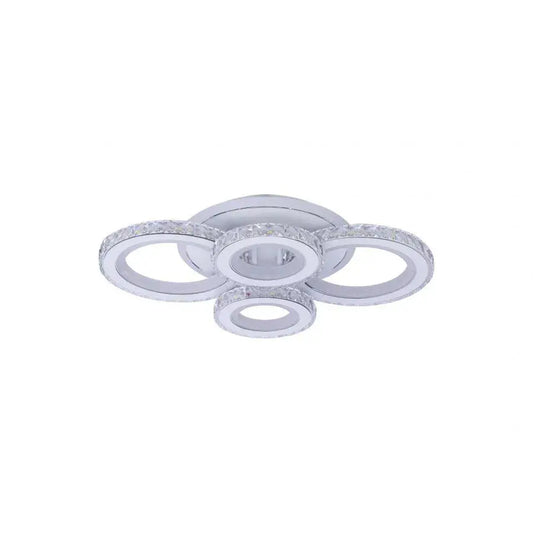 Lustra LED NOVA Rotonda cu Cristale, 4 Surse de Lumina, RGB, cu Telecomanda, 68W, Alb & Inox