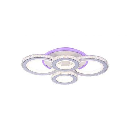 Lustra LED NOVA Rotonda cu Cristale, 4 Surse de Lumina, RGB, cu Telecomanda, 68W, Alb & Inox