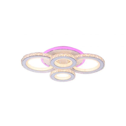 Lustra LED NOVA Rotonda cu Cristale, 4 Surse de Lumina, RGB, cu Telecomanda, 68W, Alb & Inox