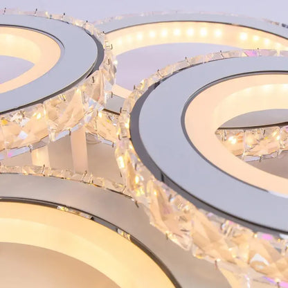 Lustra LED NOVA Rotonda cu Cristale, 4 Surse de Lumina, RGB, cu Telecomanda, 68W, Alb & Inox