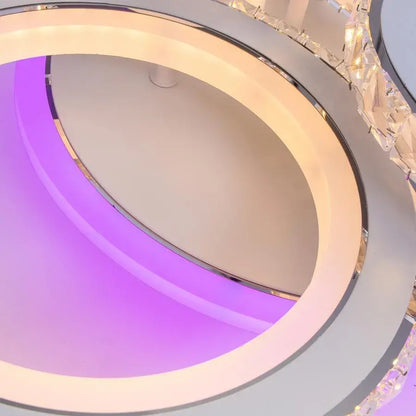 Lustra LED NOVA Rotonda cu Cristale, 4 Surse de Lumina, RGB, cu Telecomanda, 68W, Alb & Inox