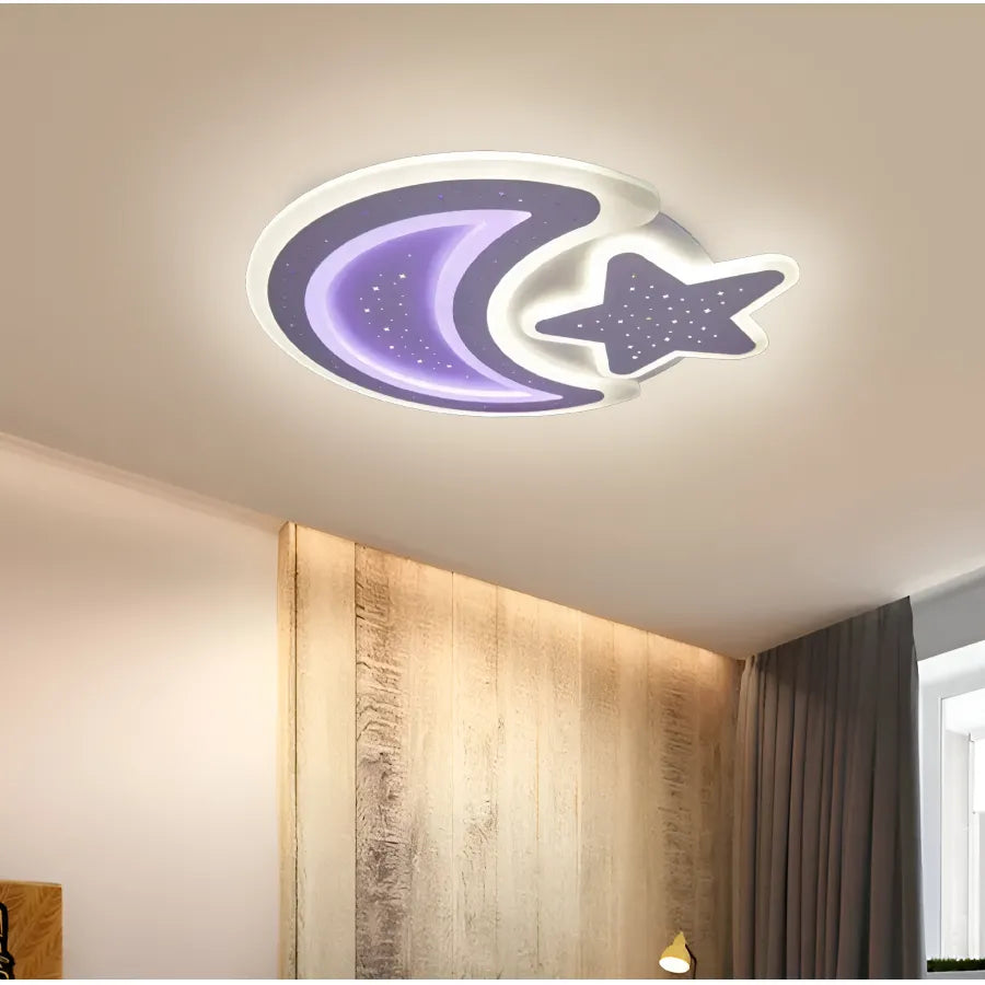 Lustra LED Luna si Stea RGB cu telecomanda Coralia 80W Lumina Rece/Calda/Neutra Dimabila Alb