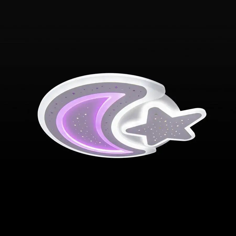 Lustra LED Luna si Stea RGB cu telecomanda Coralia 80W Lumina Rece/Calda/Neutra Dimabila Alb