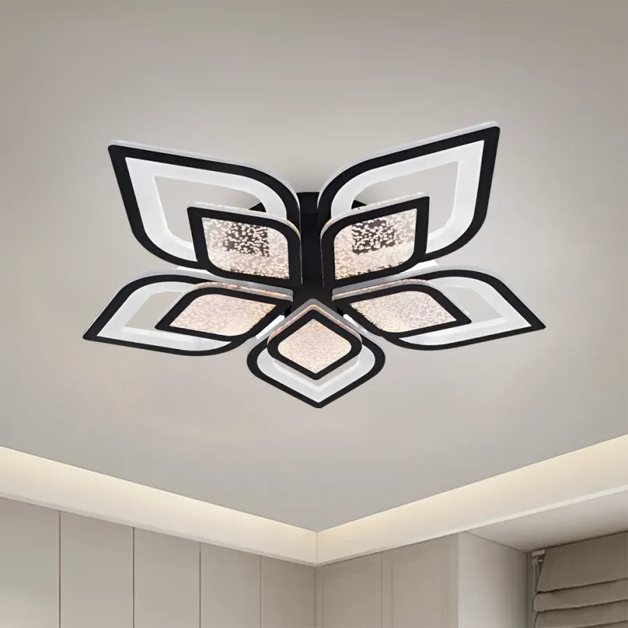 Lustra LED cu telecomanda DALIA, 71W, 5 Petale, lumina Rece/Calda/Neutra, Dimabila, Negru