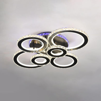 Lustra LED cu telecomanda si cristal NOVA ROTONDA RGB, 154W, 6 Cercuri, lumina Rece/Calda/Neutra, Dimabila, Negru – lust