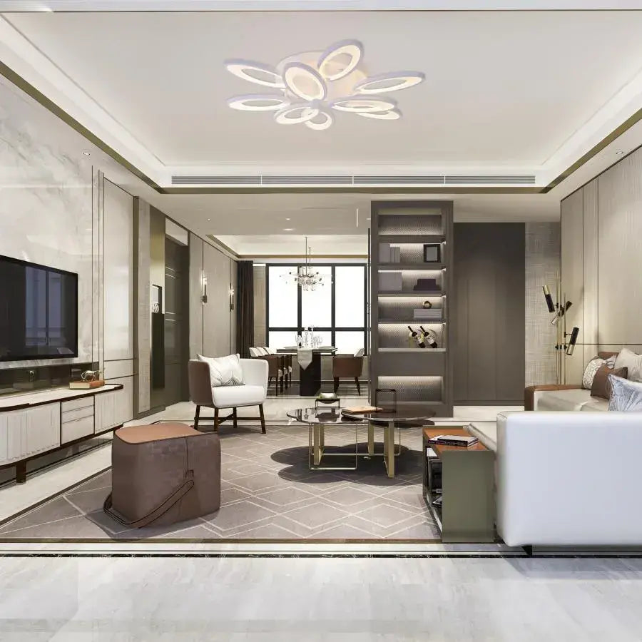 Lustra LED cu telecomanda SUNFLOWER, 98W, 9 Elemente, lumina Rece/Calda/Neutra, Dimabila, Alb – lustră LED, culoare albă