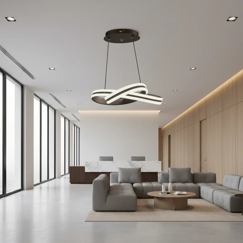 Lustra LED suspendata cu telecomanda INFINITY LOOP , 92W, lumina Rece/Calda/Neutra, Dimabila, Negru, Inaltime Reglabila