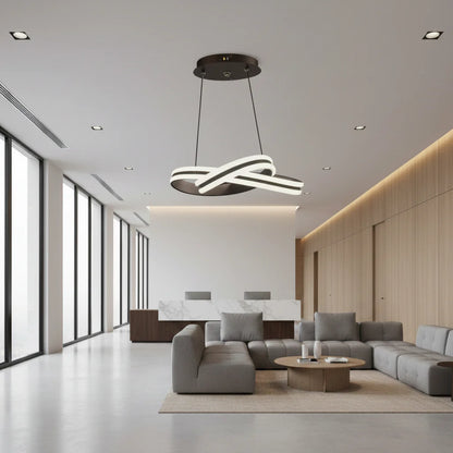 Lustra LED suspendata cu telecomanda INFINITY LOOP , 92W, lumina Rece/Calda/Neutra, Dimabila, Negru, Inaltime Reglabila