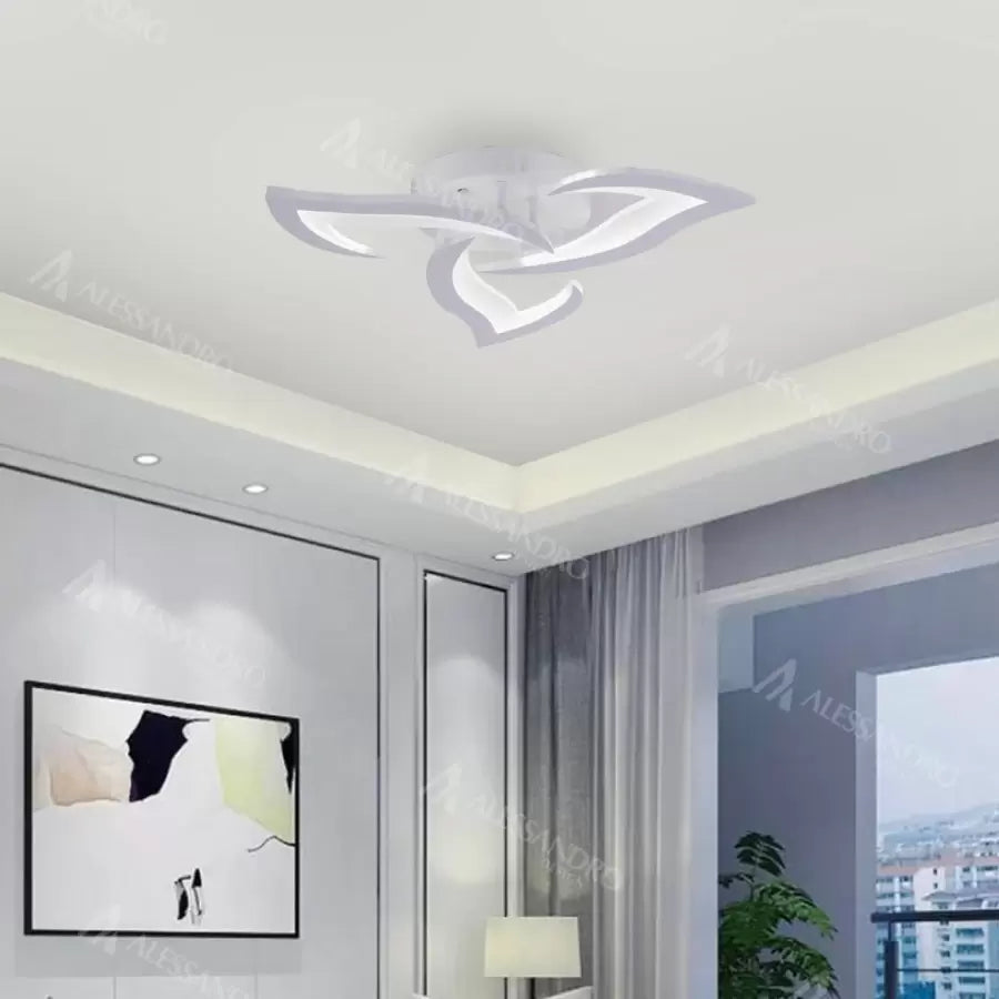 Lustra LED cu telecomanda LOTUS, 48W, 3 Petale, lumina Rece/Calda/Neutra, Dimabila, Alb
