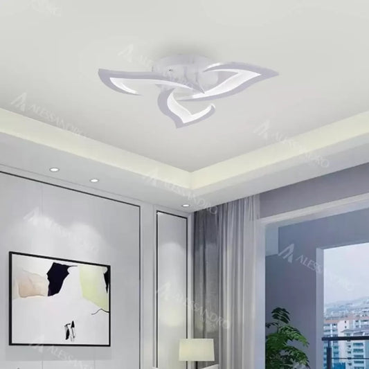 Lustra LED cu telecomanda LOTUS, 48W, 3 Petale, lumina Rece/Calda/Neutra, Dimabila, Alb