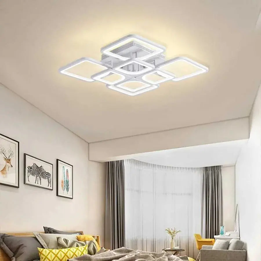 Lustra LED cu Telecomanda, ZOE, 8 Patrate, 135W, Lumina Rece/Calda/Neutra, Dimabila, Alb