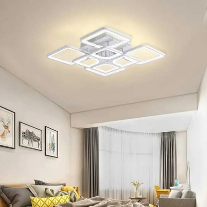 Lustra LED cu Telecomanda, ZOE, 8 Patrate, 135W, Lumina Rece/Calda/Neutra, Dimabila, Alb