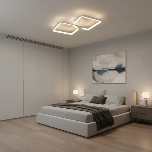 Lustra LED cu telecomanda ZOE 69W, 2 Patrate, lumina Rece/Calda/Neutra, Dimabila, Alb
