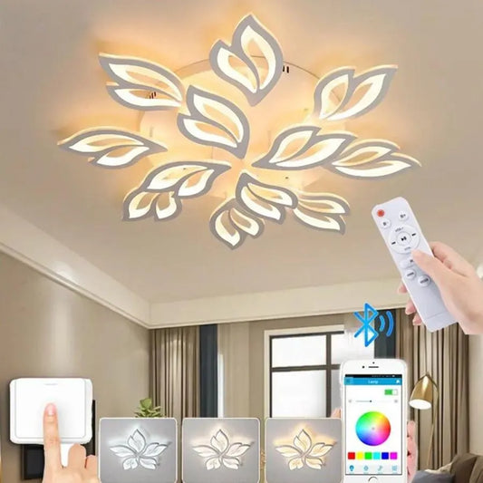Lustra LED cu Telecomanda LILY 12 Elemente Lumina Rece/Calda/Neutra 150W Dimabila Alb