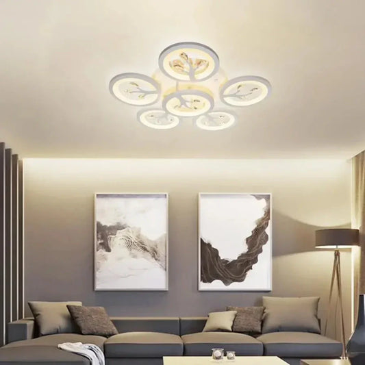 Lustra LED cu Telecomanda DAISY ,6 Elemente, 72W, Lumina Rece/Calda/Neutra, Dimabila, Alb cu Cristal