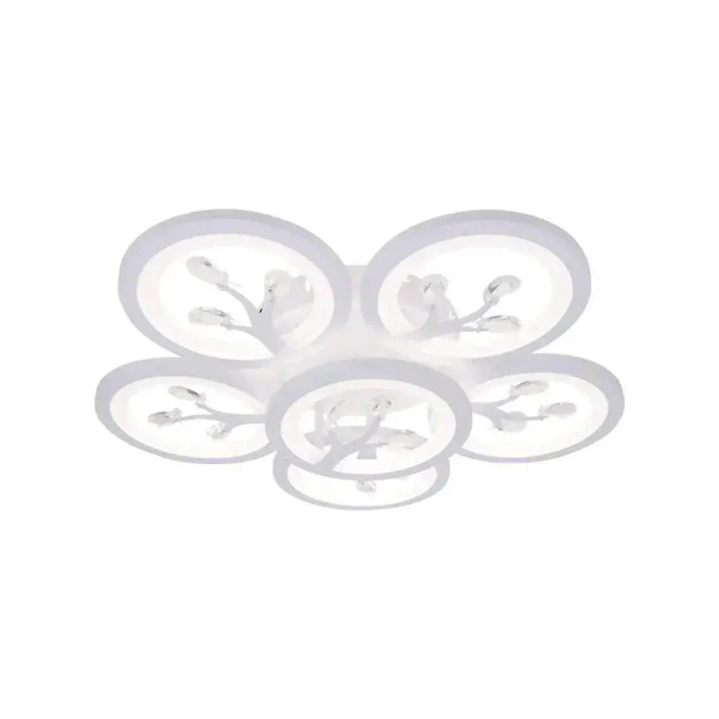 Lustra LED cu Telecomanda DAISY ,6 Elemente, 72W, Lumina Rece/Calda/Neutra, Dimabila, Alb cu Cristal