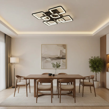 Lustra LED cu telecomanda ZOE, 8 Patrate, 130W, Lumina Rece/Calda/Neutra, Dimabila, Negru