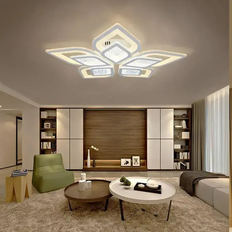 Lustra LED cu telecomanda DALIA, 71W, 5 Petale, lumina Rece/Calda/Neutra, Dimabila, Alb