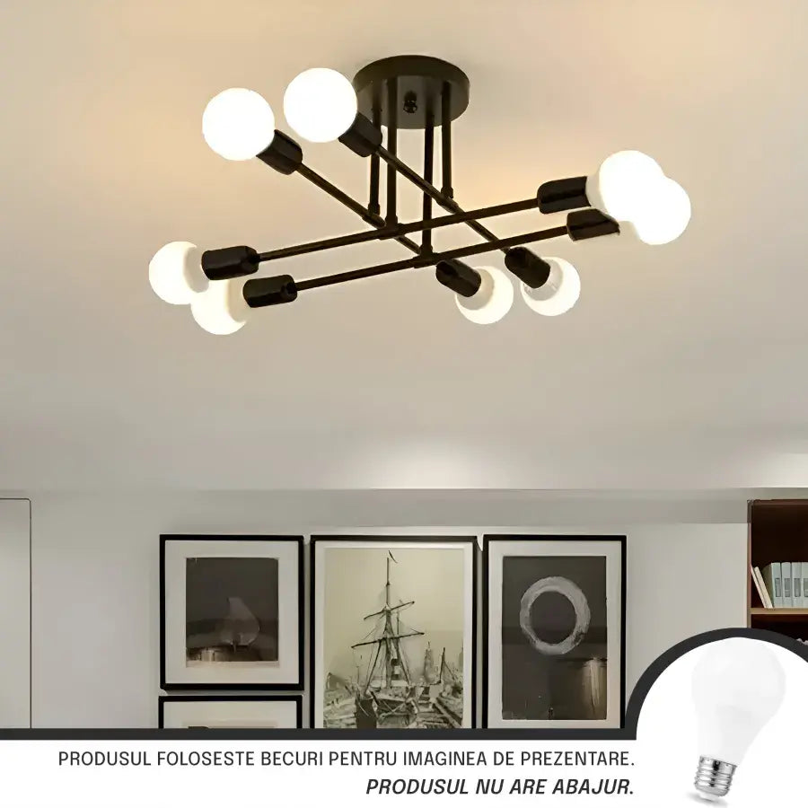 Lustra Modernist Octa 8, 8x E27, Negru, Design Modern – lustră LED, culoare neagră, design modern – RegalStore, iluminat