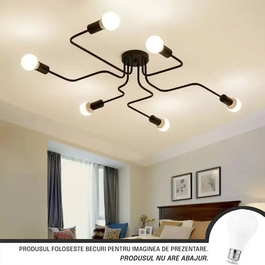 Lustra MODERNIST Hexa 6, 6x E27, Negru, Design Modern – lustră LED, culoare neagră, design modern – RegalStore, iluminat
