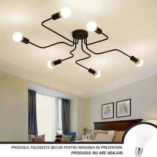 Lustra MODERNIST Hexa 6, 6x E27, Negru, Design Modern – lustră LED, culoare neagră, design modern – RegalStore, iluminat