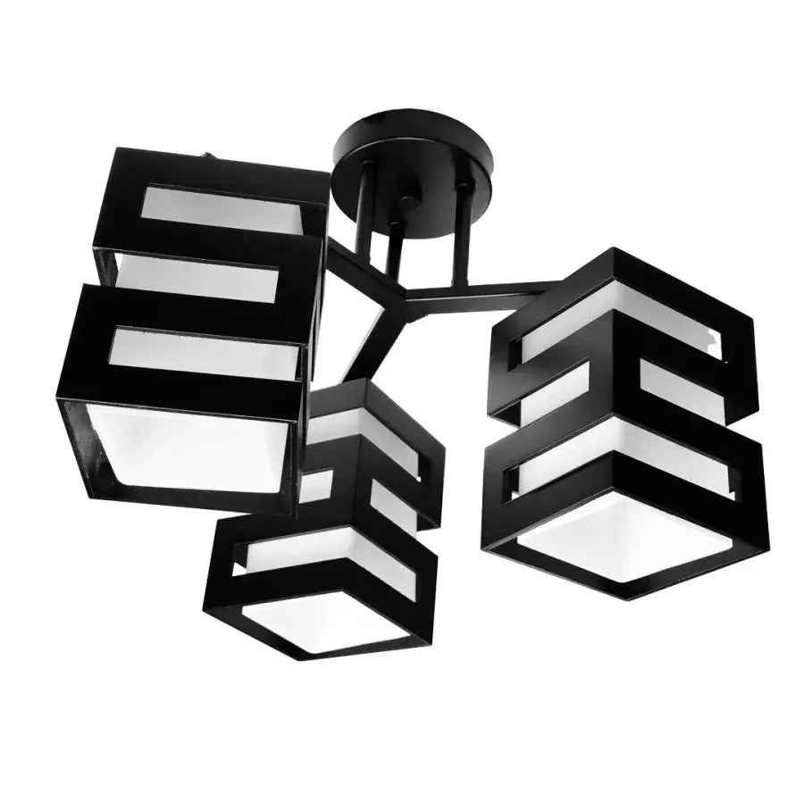 Lustra Lemn VANJA cu Abajur Patrat 3 X Dulie E27 Alb Negru