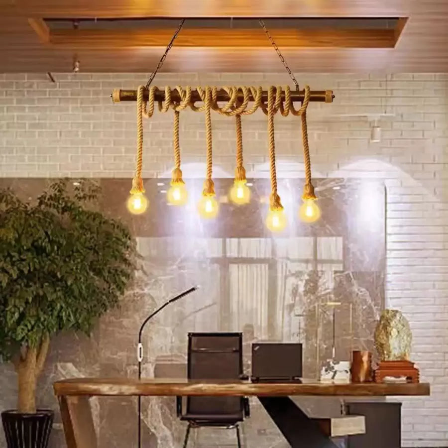 Lustra Vintage cu Franghie PEDRO, 6 x E27 Lemn Inchis – lustră LED – RegalStore, iluminat interior