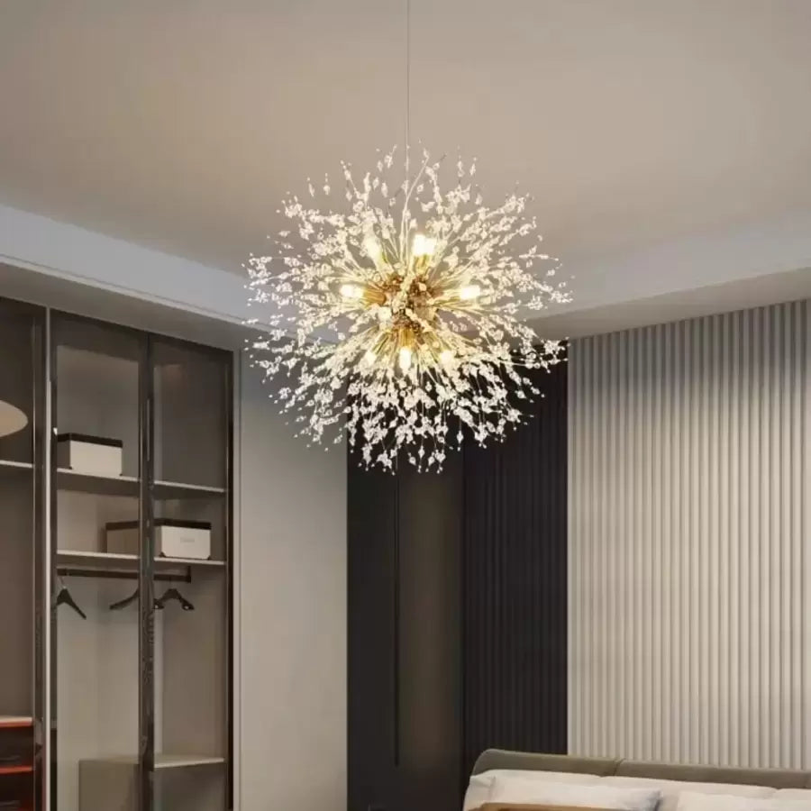 Candelabru Cristal Schonbrunn, 6x G9, Diametru 38cm, Auriu Lucios, Design Elegant