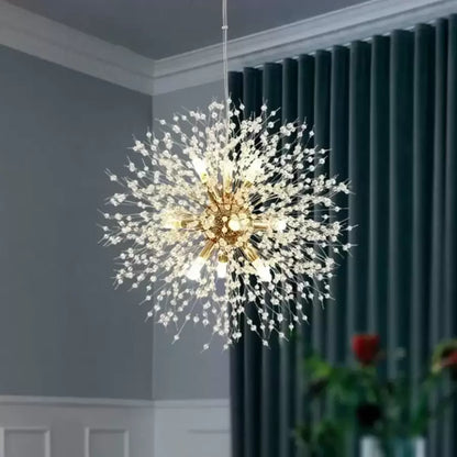 Candelabru Cristal Schonbrunn, 9x G9, Diametru 49cm, Auriu Lucios, Inaltime Reglabila