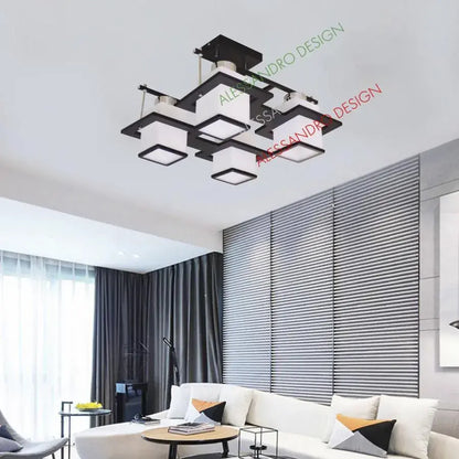 Lustra Clasica Aramis cu Lemn Abajur Patrat 4 X Dulie E27 Alb Negru