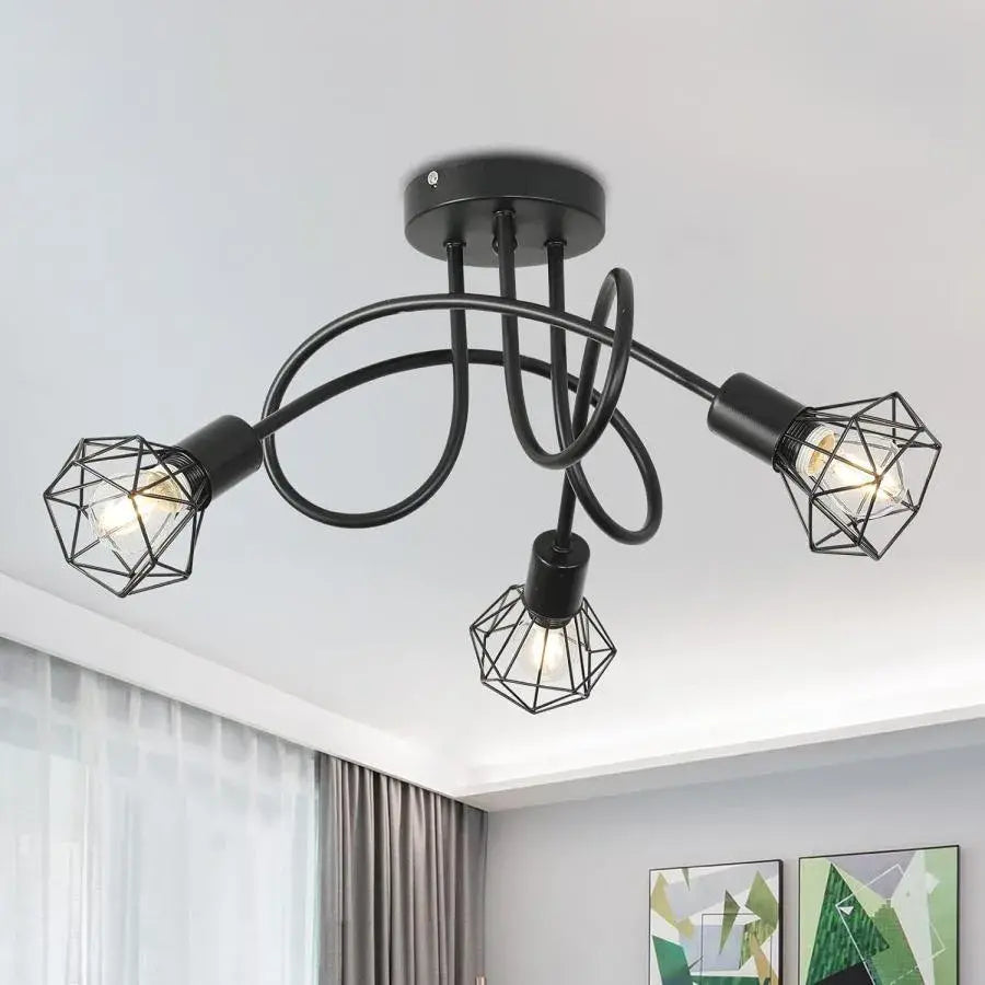 Lustra Shion 3*E27, Negru, Metal – lustră LED, culoare neagră – RegalStore, iluminat interior