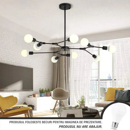 Lustra Architek Nona, 9x E27, Negru, Metal