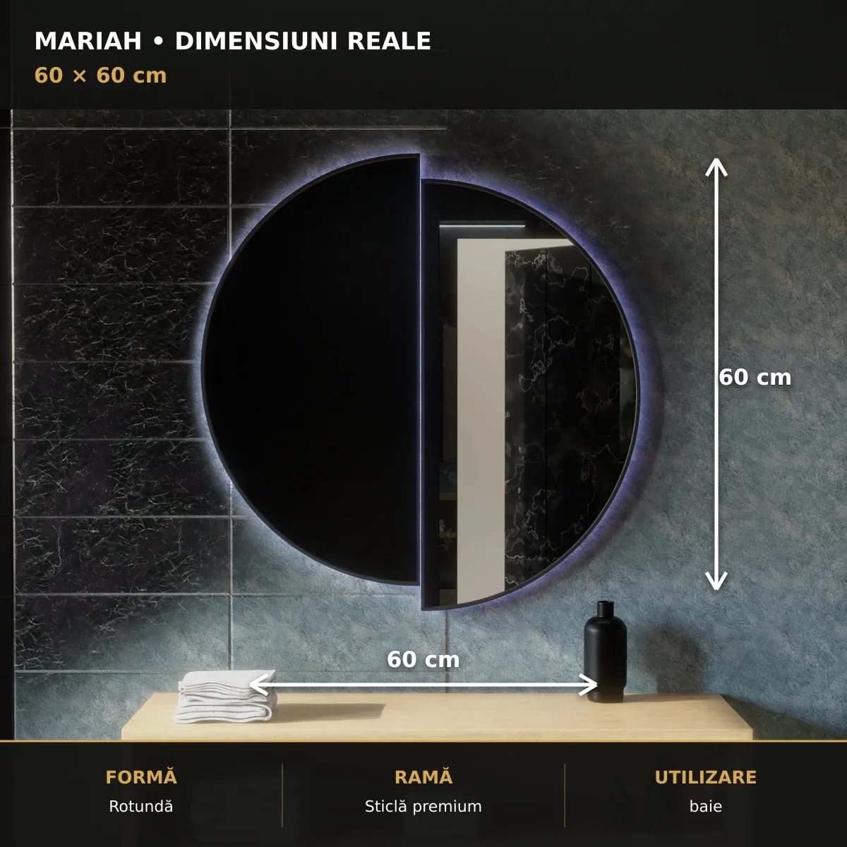 Oglindă LED Mariah 60x60 cm – dimensiuni